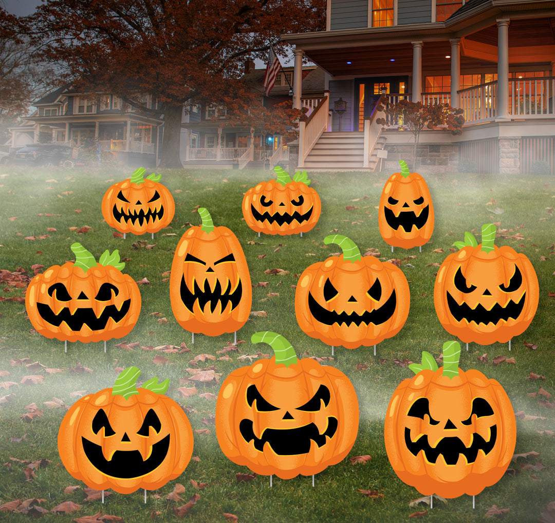 Halloween Pumpkins - Lawn Decorations - Outdoor Jack-O'-Lantern Party Yard Decorations - 10 Piece