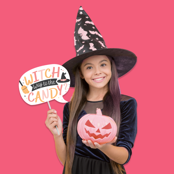 Funny Pastel Halloween - Pink Pumpkin Party Photo Booth Props Kit - 10  Piece