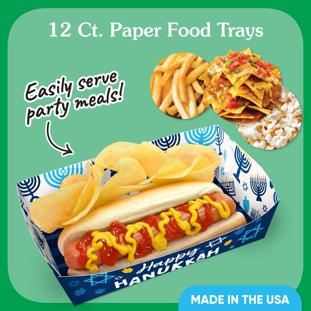 Hanukkah Paper Food Trays - 12 Ct