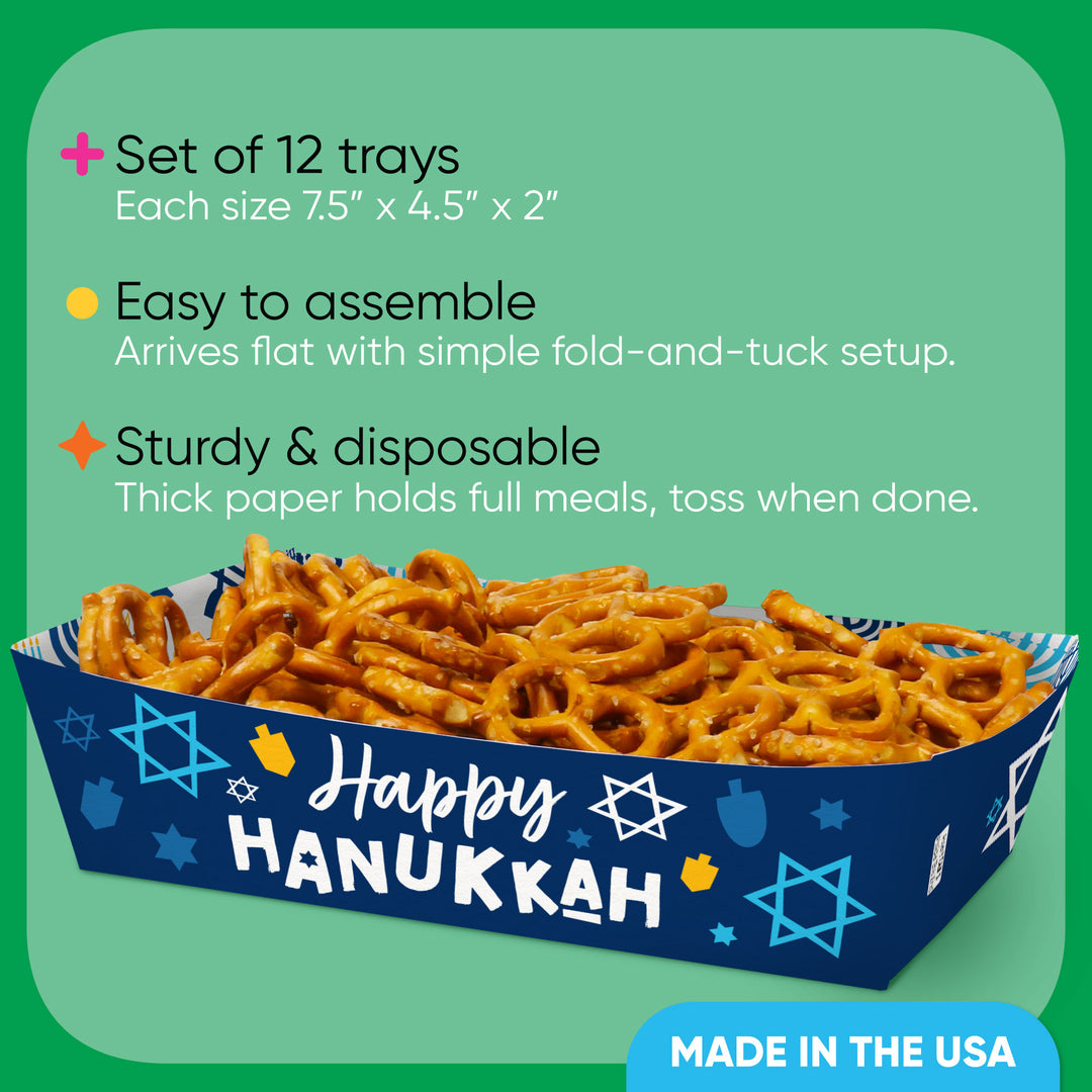 Hanukkah Paper Food Trays - 12 Ct