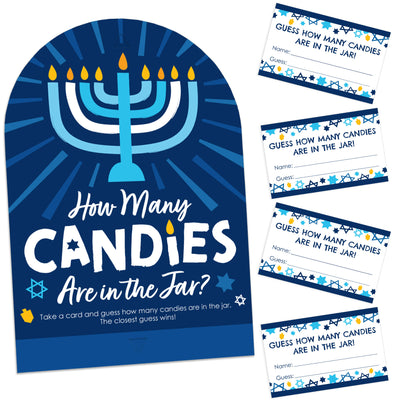 Hanukkah Menorah - How Many Candies Chanukah Holiday Party Game - 1 Stand and 40 Cards - Candy Guessing Game