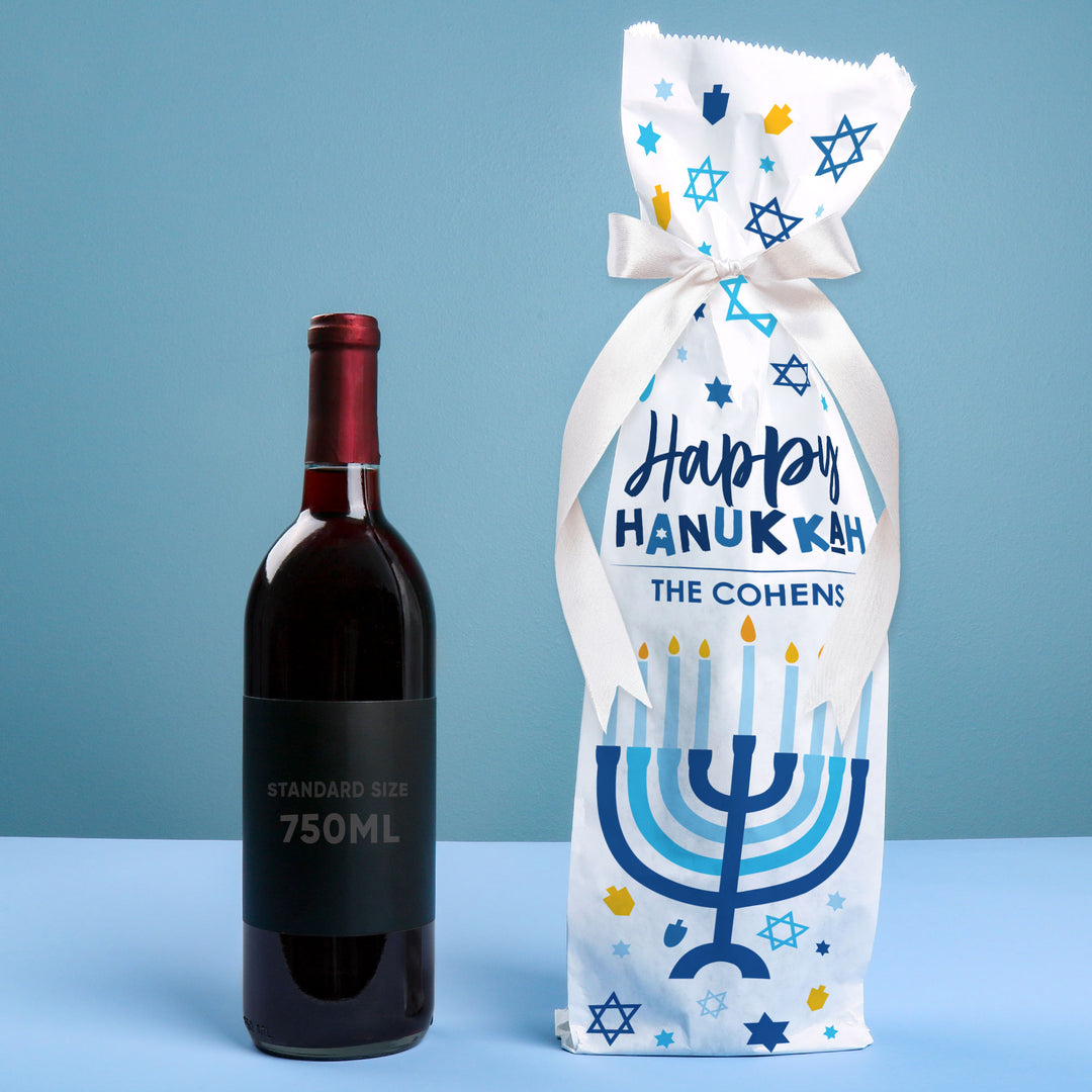 Custom Text Wine Bags - Hanukkah - 12 Ct