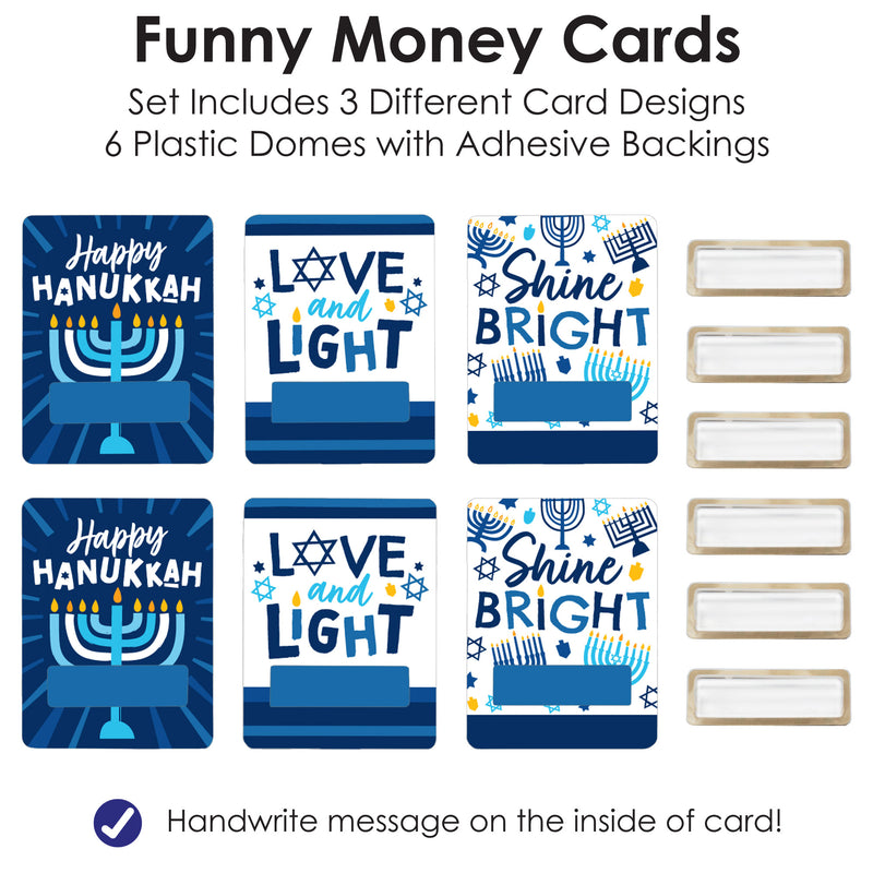Hanukkah Menorah - DIY Assorted Chanukah Holiday Party Cash Holder Gift - Funny Money Cards - Set of 6