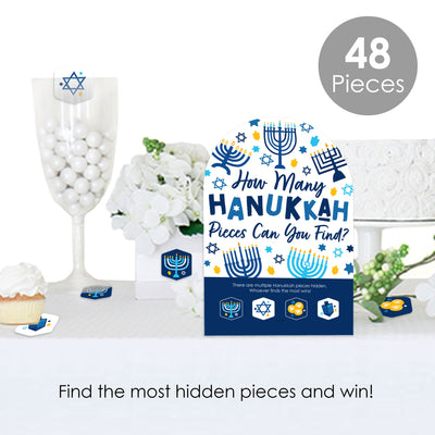 Hanukkah Menorah - Chanukah Holiday Party Scavenger Hunt - 1 Stand and 48 Game Pieces - Hide and Find Game