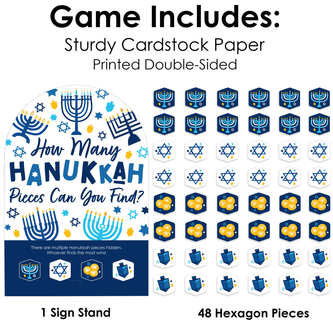 Hanukkah Menorah - Chanukah Holiday Party Scavenger Hunt - 1 Stand and 48 Game Pieces - Hide and Find Game
