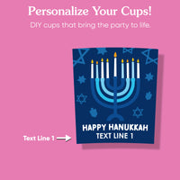 Custom Text Party Cups - Hanukkah - 16 Ct