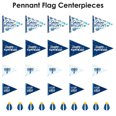 Hanukkah Menorah - Triangle Chanukah Holiday Party Photo Props - Pennant Flag Centerpieces - Set of 20