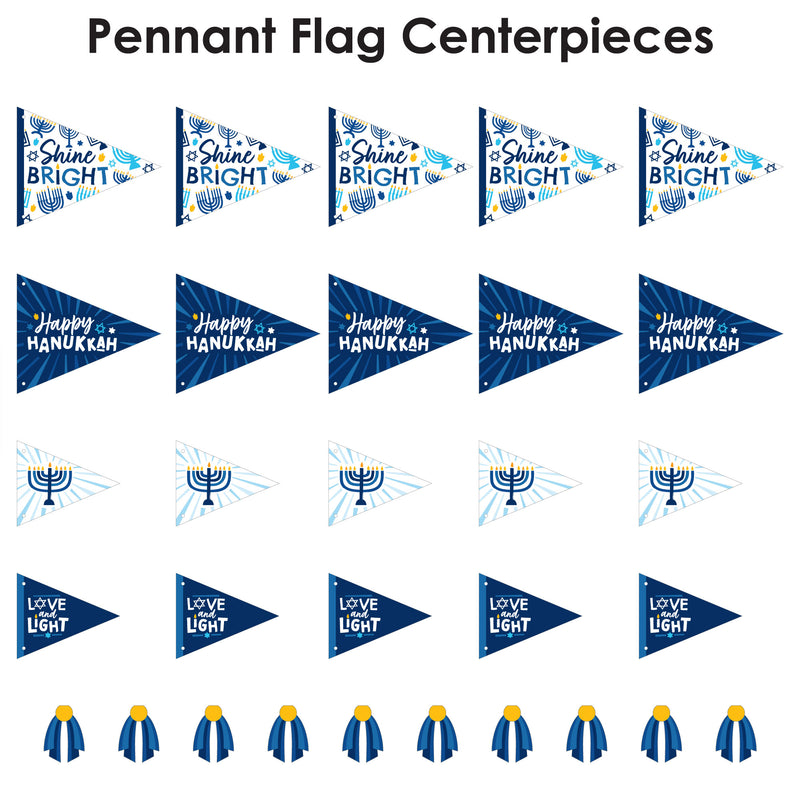 Hanukkah Menorah - Triangle Chanukah Holiday Party Photo Props - Pennant Flag Centerpieces - Set of 20