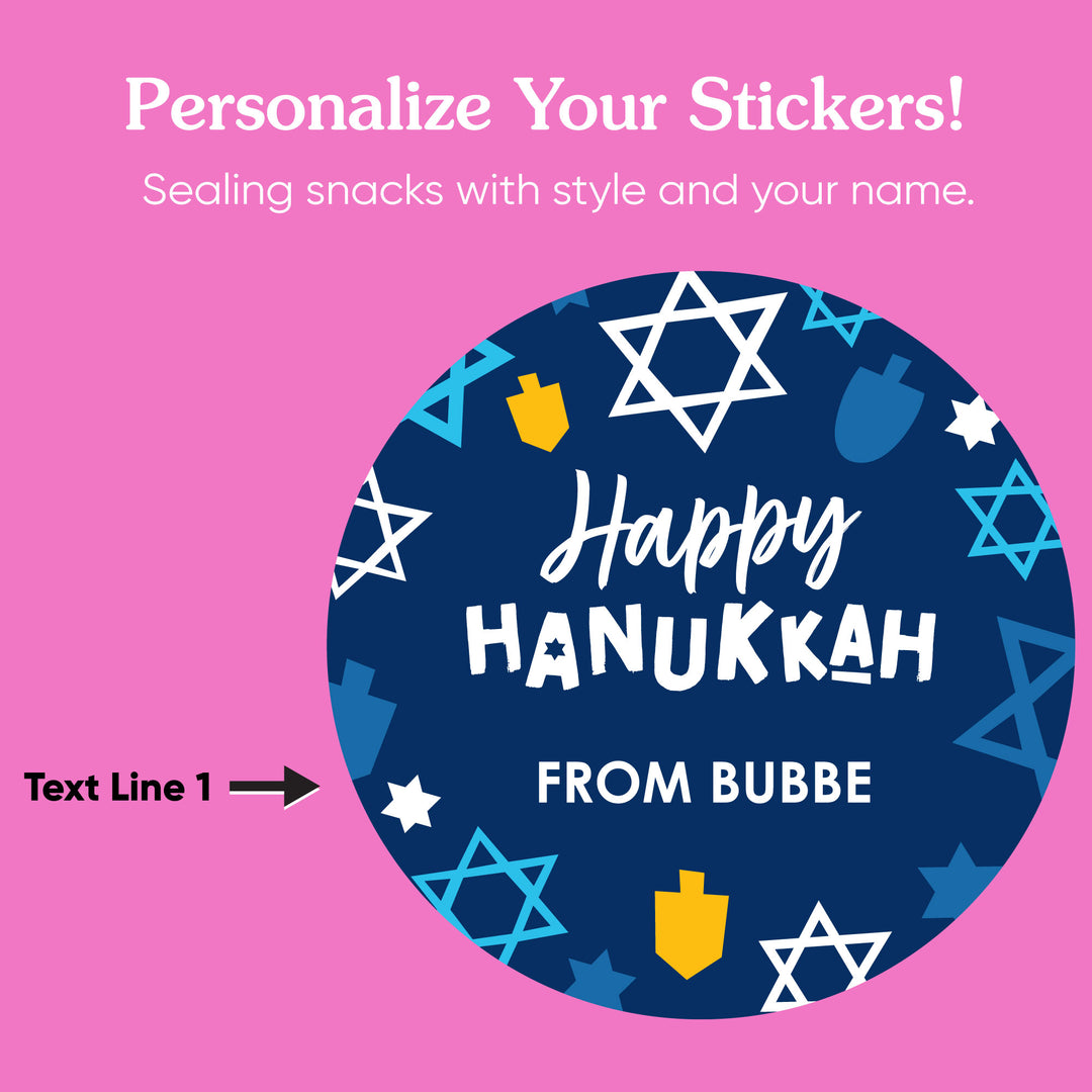 Custom Text Stickers & Clear Cookie Bags - Hanukkah - 25 Ct