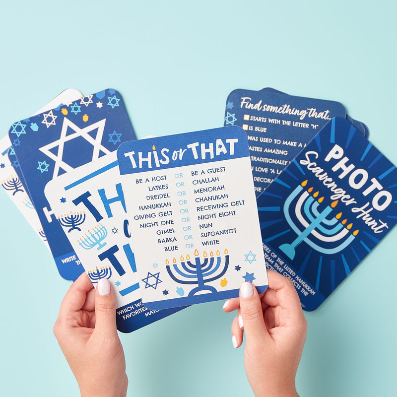 Hanukkah Menorah - 4 Chanukah Holiday Party Games - 10 Cards Each - Gamerific Bundle