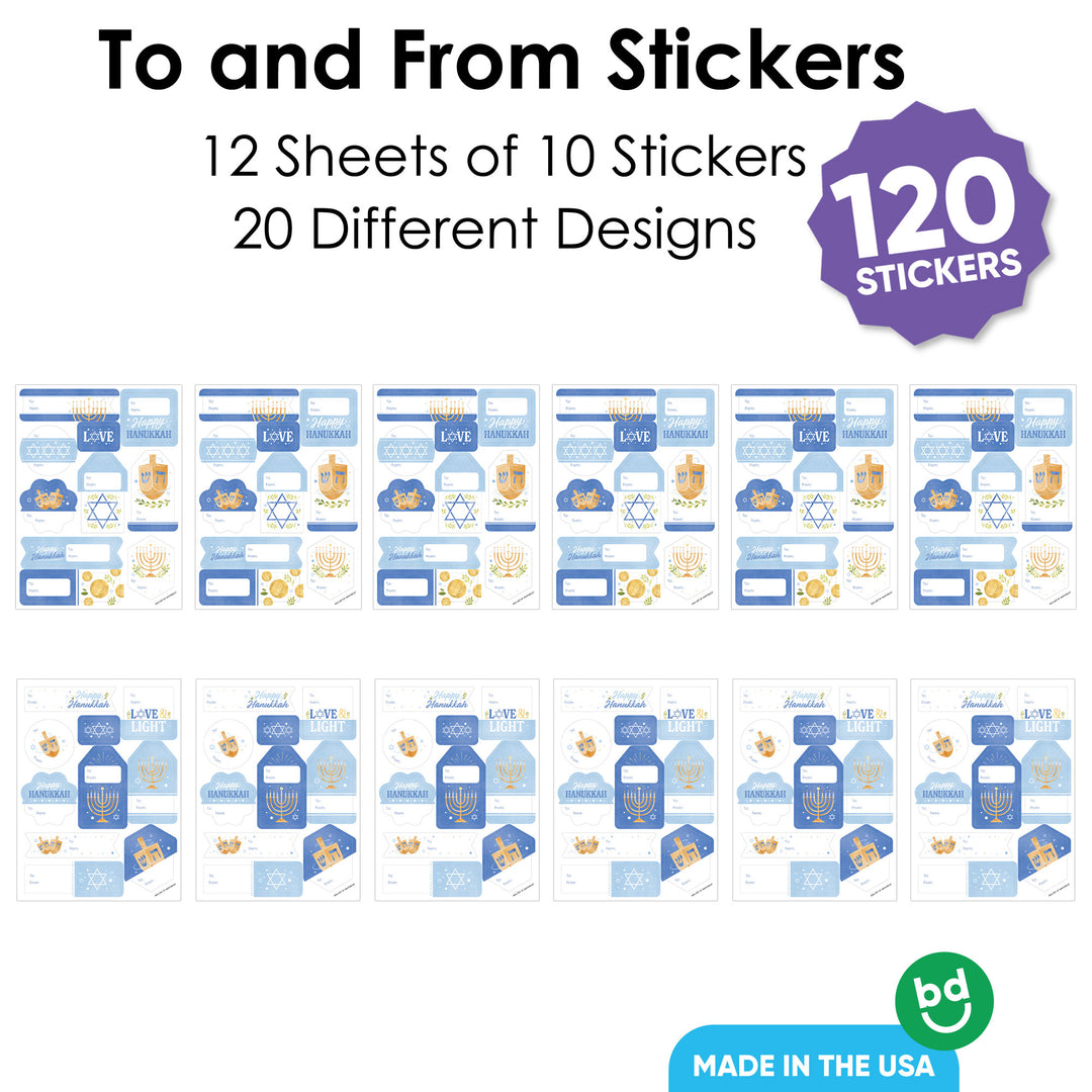 Hanukkah To and From Stickers - 12 Sheets