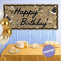 Birthday dessert table backdrop with kraft banner