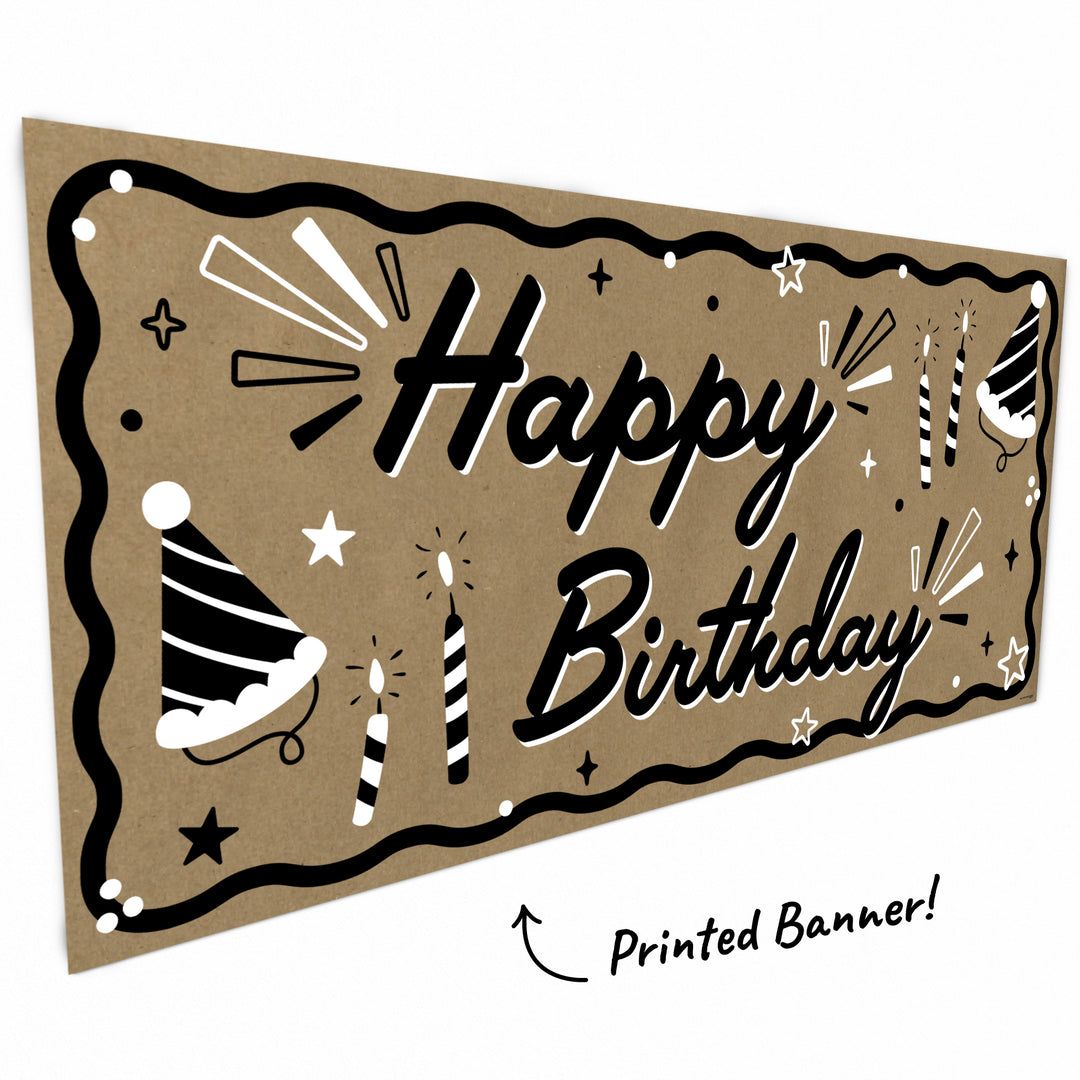 Recycled kraft paper birthday banner close-up