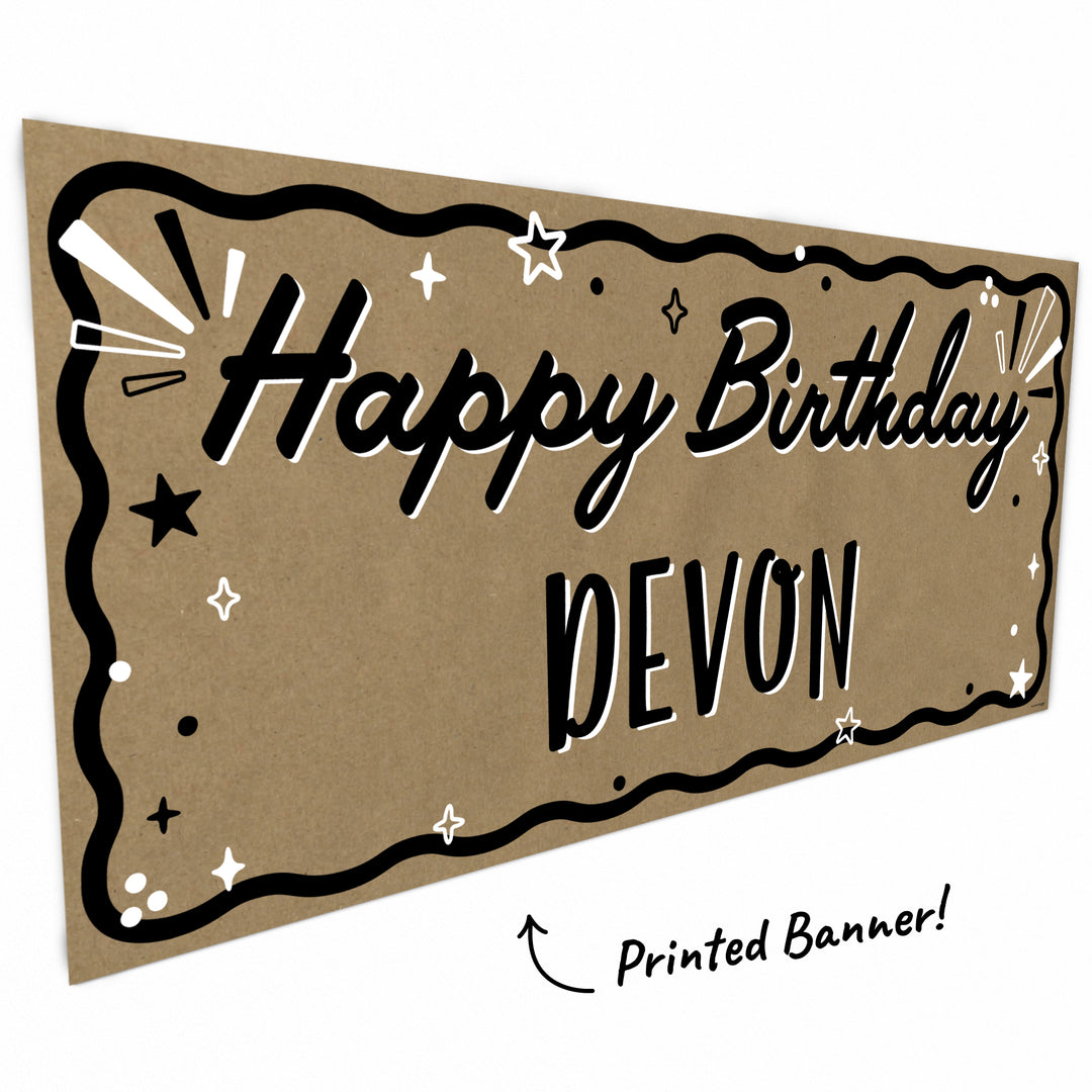 Happy Birthday script design on brown kraft paper