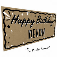 Happy Birthday script design on brown kraft paper