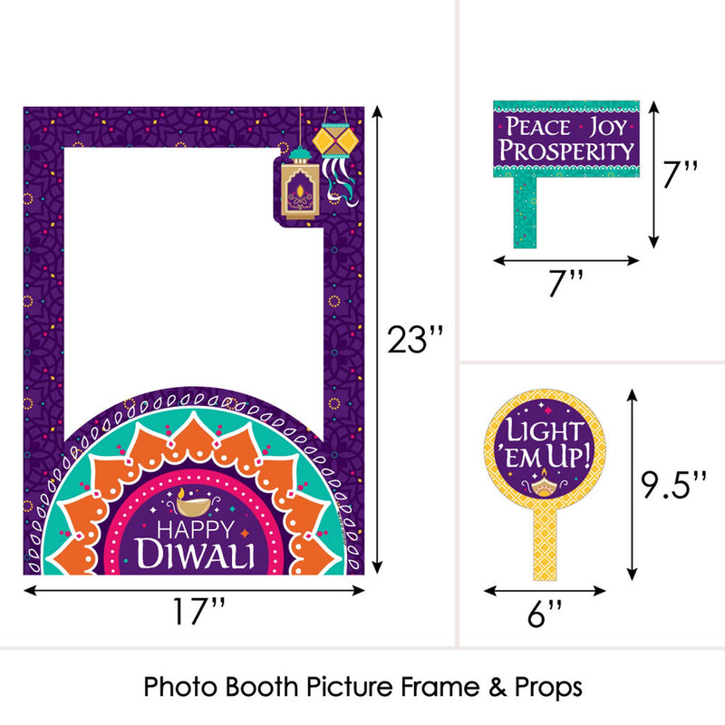 Happy Diwali - Festival of Lights Party Selfie Photo Booth Picture Frame and Props - Printed on Sturdy Material