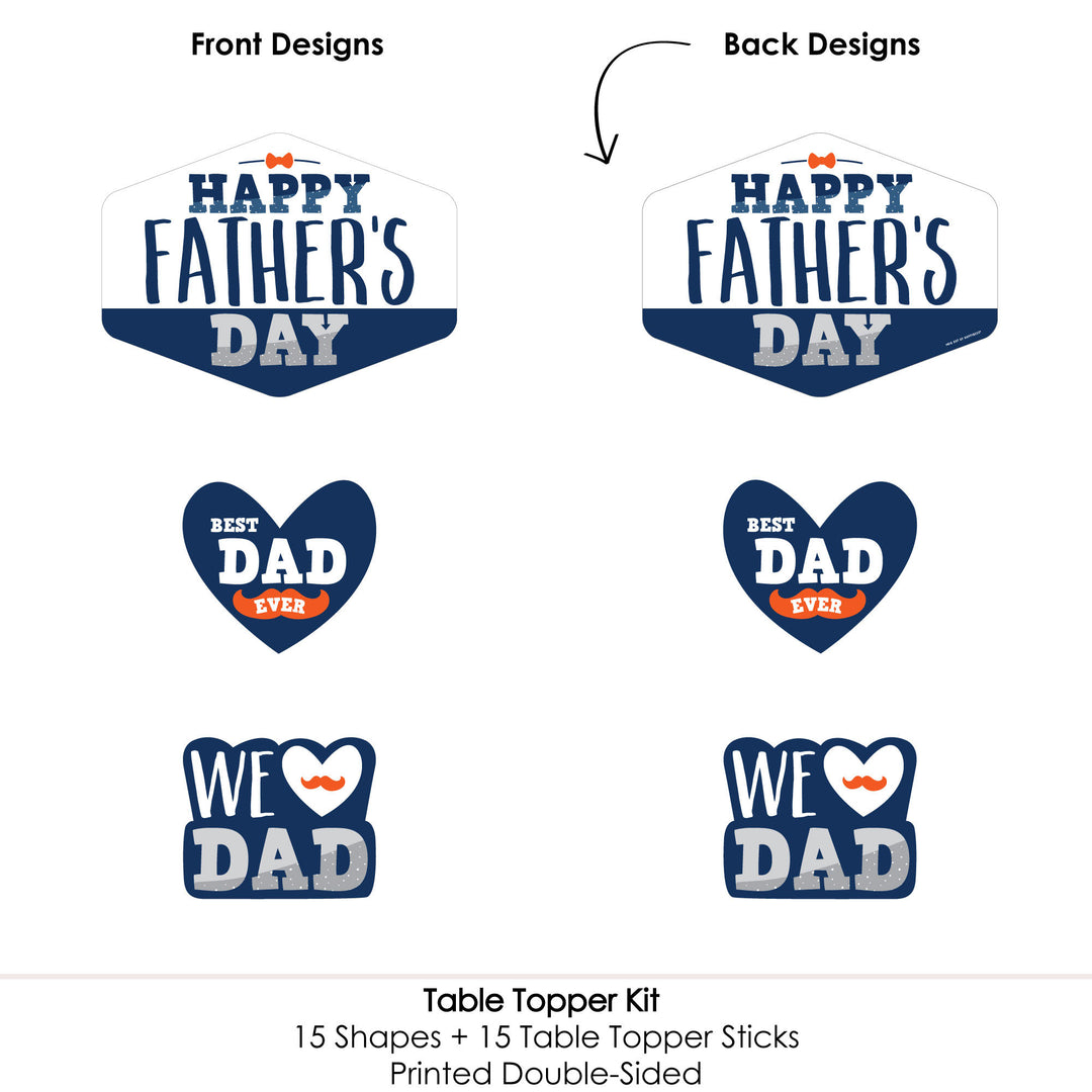Happy Father's Day - We Love Dad Party Centerpiece Sticks - Table Toppers - Set of 15