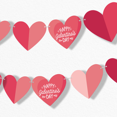 Heart-shaped garland with 'Happy Valentine's Day' text on a white background
