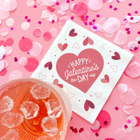 Cute Valentine's Day Napkin with heart design on a pink background with confetti