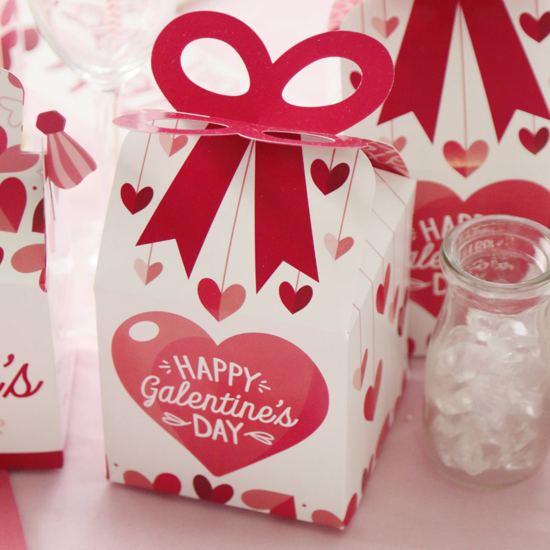 Happy Galentine's Day - Square Favor Gift Boxes - Valentine's Day Party Bow Boxes - Set of 12