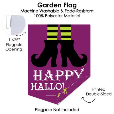 Happy Halloween - Outdoor Home Decorations - Double-Sided Witch Party Garden Flag - 12 x 15.25 inches