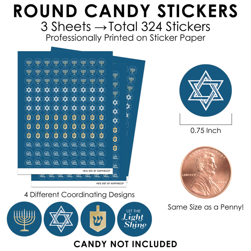 Happy Hanukkah - Chanukah Holiday Party Small Round Candy Stickers - Party Favor Labels - 324 Count