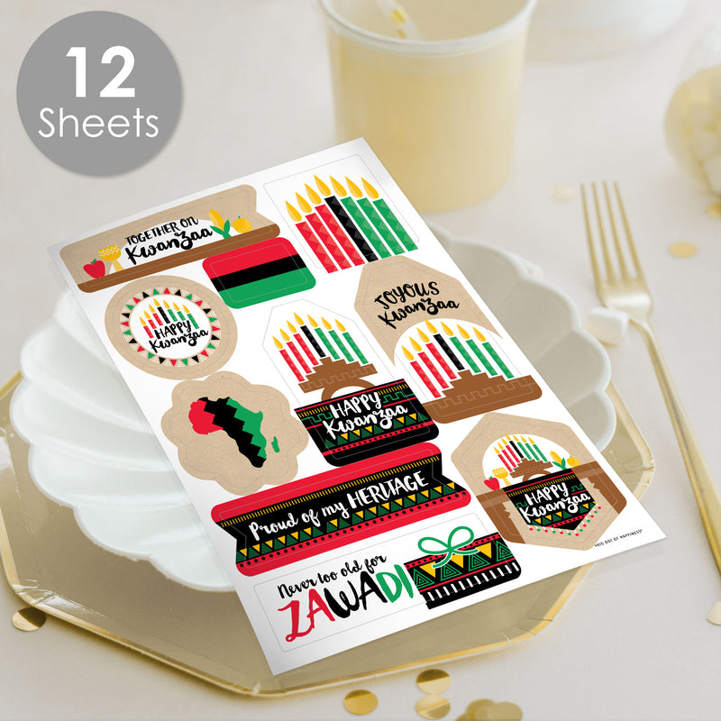 Happy Kwanzaa - African Heritage Holiday Party Favor Sticker Set - 12 Sheets - 120 Stickers