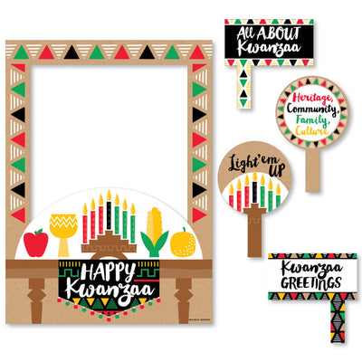 Happy Kwanzaa - Party Selfie Photo Booth Picture Frame and Props - Printed on Sturdy Material