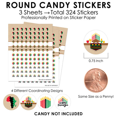 Happy Kwanzaa - African Heritage Holiday Party Small Round Candy Stickers - Party Favor Labels - 324 Count