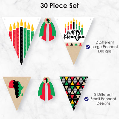 Happy Kwanzaa - DIY African Heritage Holiday Party Pennant Garland Decoration - Triangle Banner - 30 Pieces