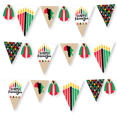 Happy Kwanzaa - DIY African Heritage Holiday Party Pennant Garland Decoration - Triangle Banner - 30 Pieces