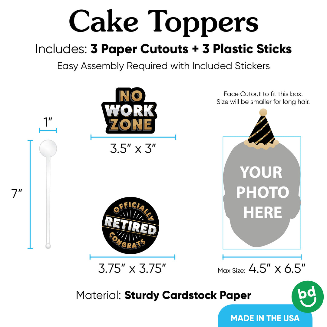 3 piece retirement cake topper set with sticks and components
