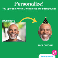 Custom photo face cutout retirement cake topper detail