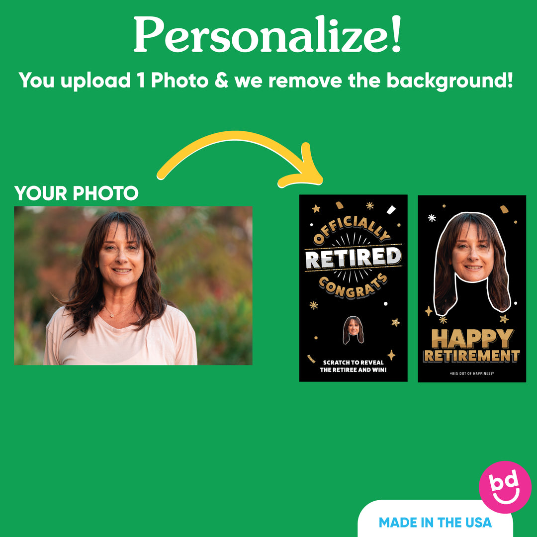 Custom Face Happy Retirement Scratch Off Card Game - 22 Ct