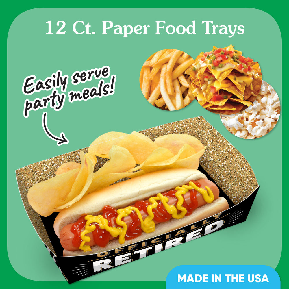 Officially Retired Party Paper Food Trays - 12 Ct