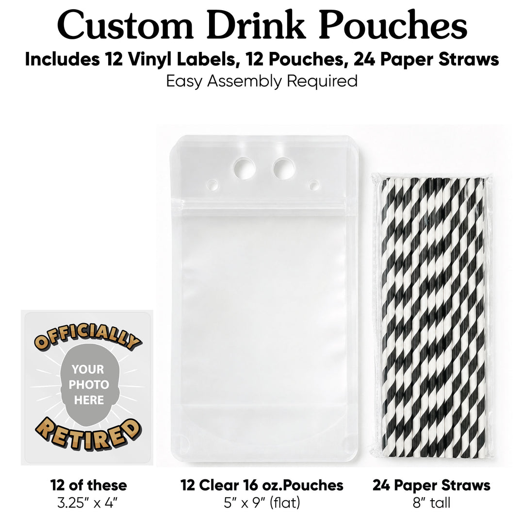 Custom Face Drink Pouches - Happy Retirement - 12 Ct
