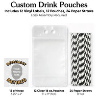 Custom Face Drink Pouches - Happy Retirement - 12 Ct