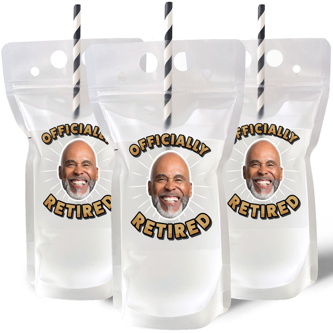 Custom Face Drink Pouches - Happy Retirement - 12 Ct
