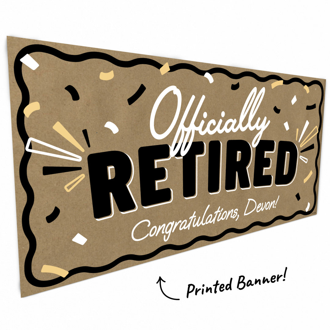 Modern retirement lettering and confetti close-up