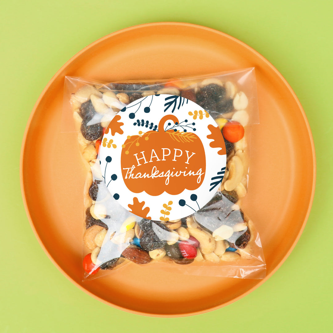 Happy Thanksgiving Stickers & Clear Cookie Bags - 25 Ct