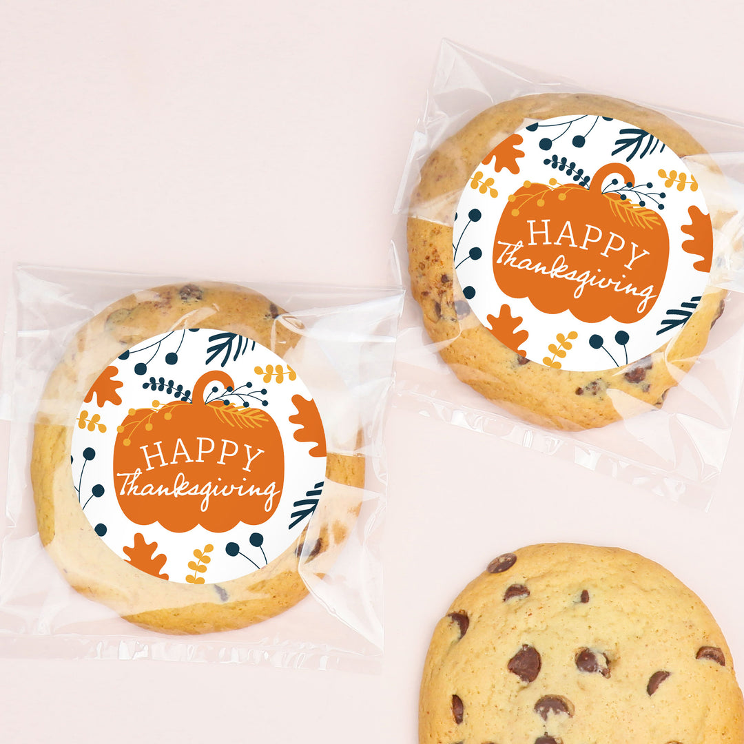 Happy Thanksgiving Stickers & Clear Cookie Bags - 25 Ct
