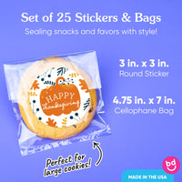 Happy Thanksgiving Stickers & Clear Cookie Bags - 25 Ct