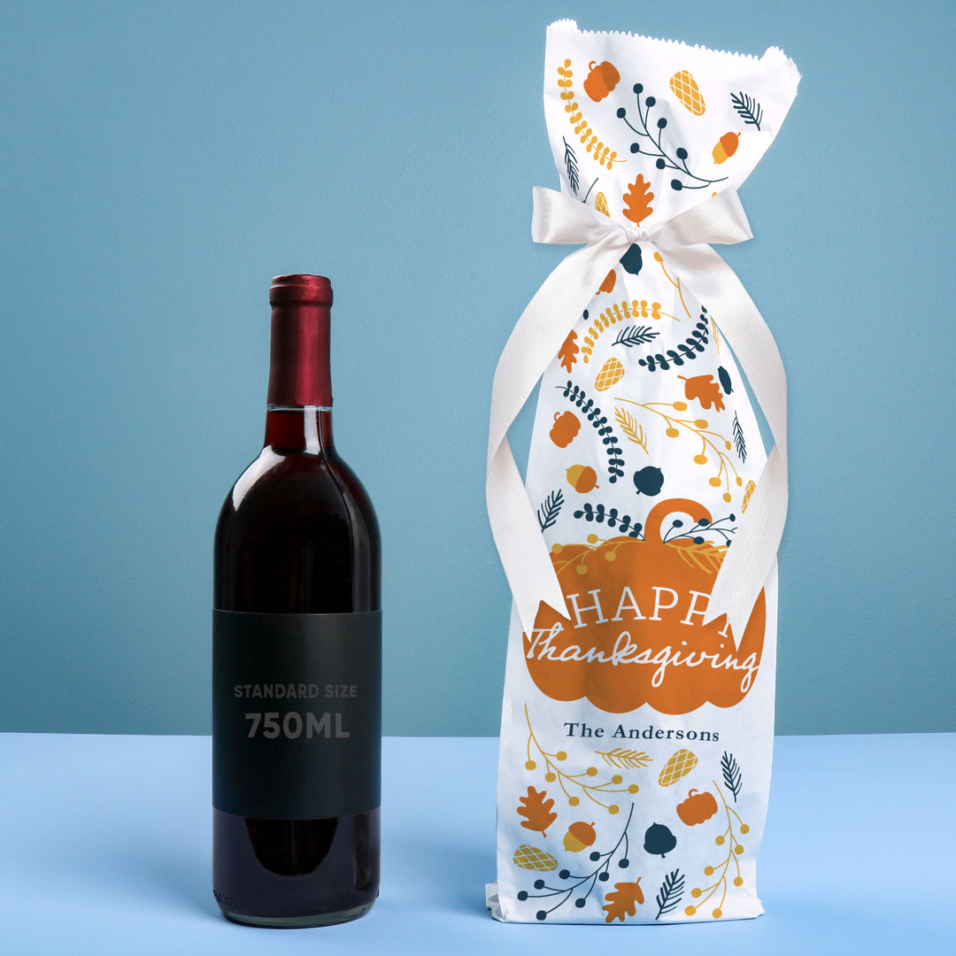 Custom Text Wine Bags - Happy Thanksgiving