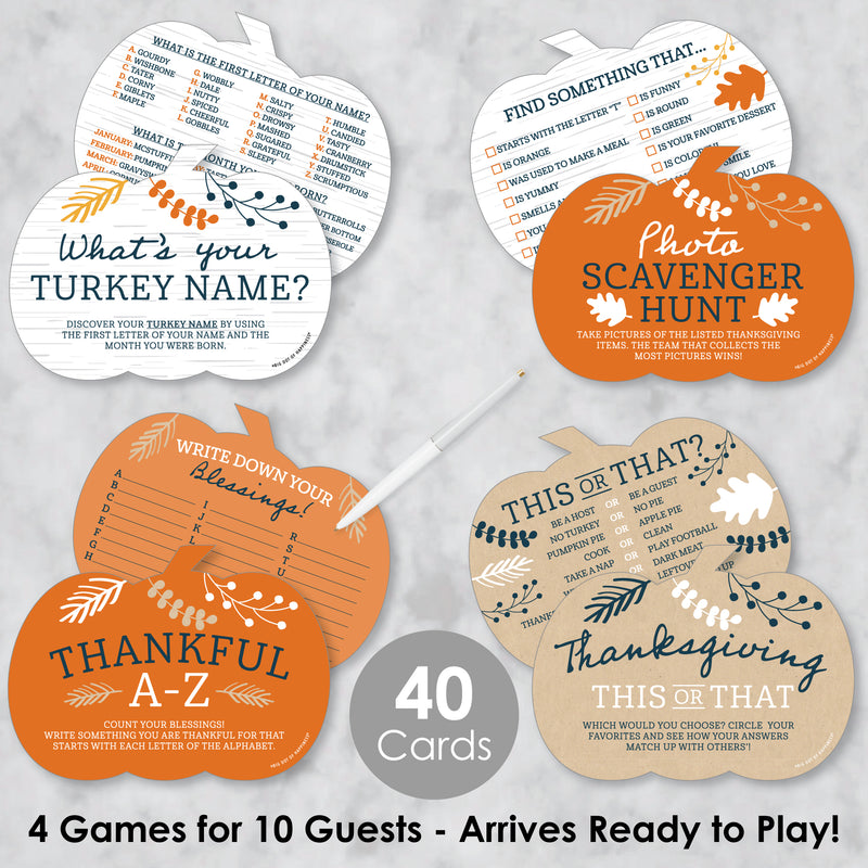 Happy Thanksgiving - 4 Fall Harvest Party Games - 10 Cards Each - What&