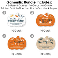 Happy Thanksgiving - 4 Fall Harvest Party Games - 10 Cards Each - What's Your Turkey Name, Photo Scavenger Hunt, This or That, Thankful A-Z - Gamerific Bundle