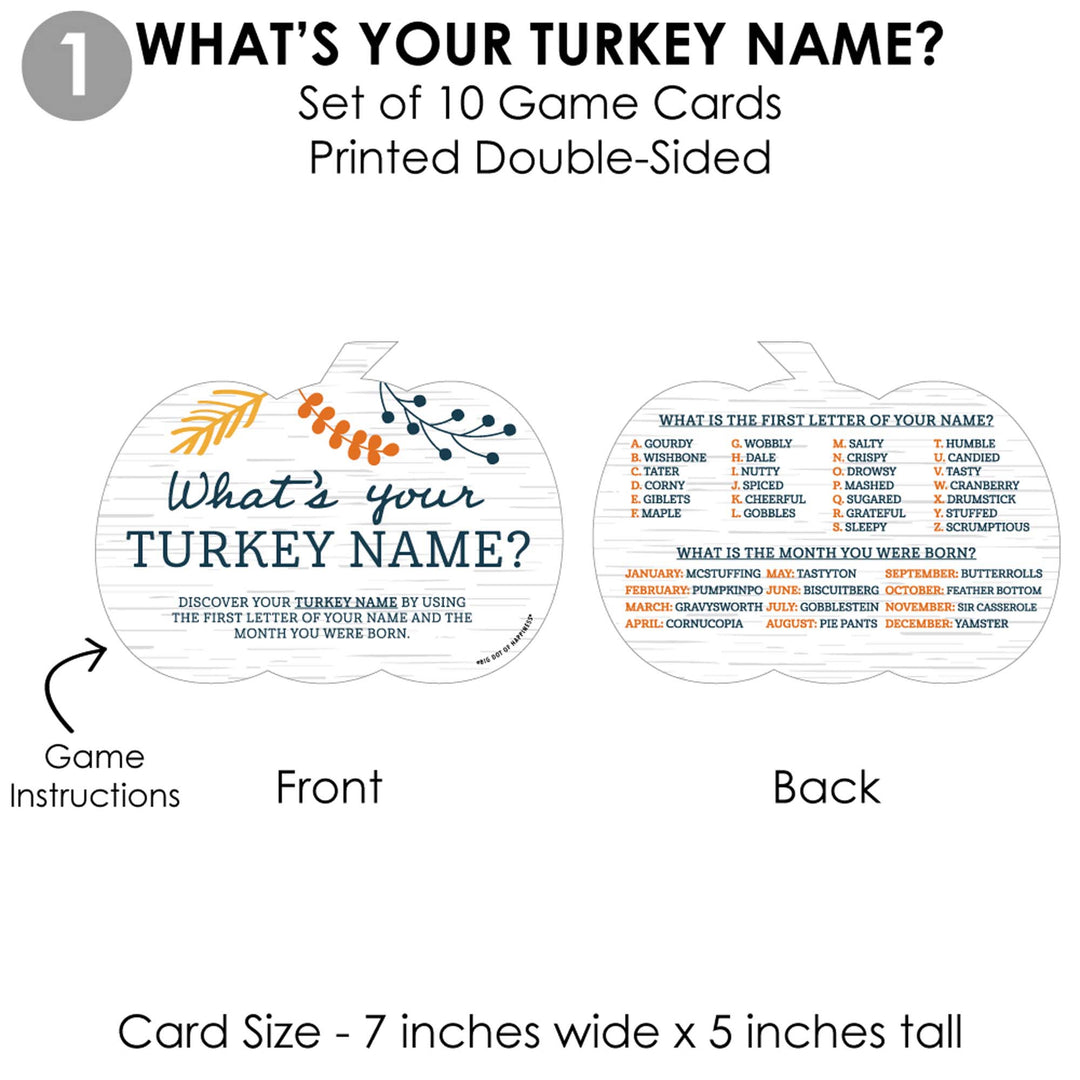 Happy Thanksgiving - 4 Fall Harvest Party Games - 10 Cards Each - What's Your Turkey Name, Photo Scavenger Hunt, This or That, Thankful A-Z - Gamerific Bundle