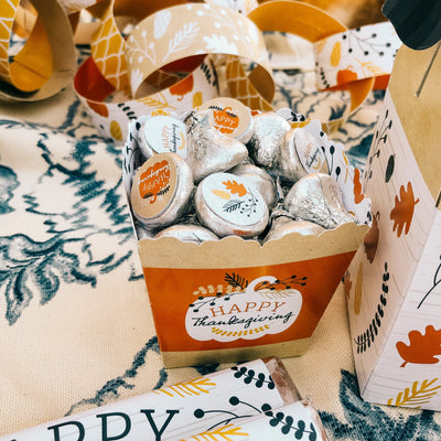 Happy Thanksgiving - Fall Harvest Party Round Candy Sticker Favors - Labels Fit Hershey's Kisses - 108 ct