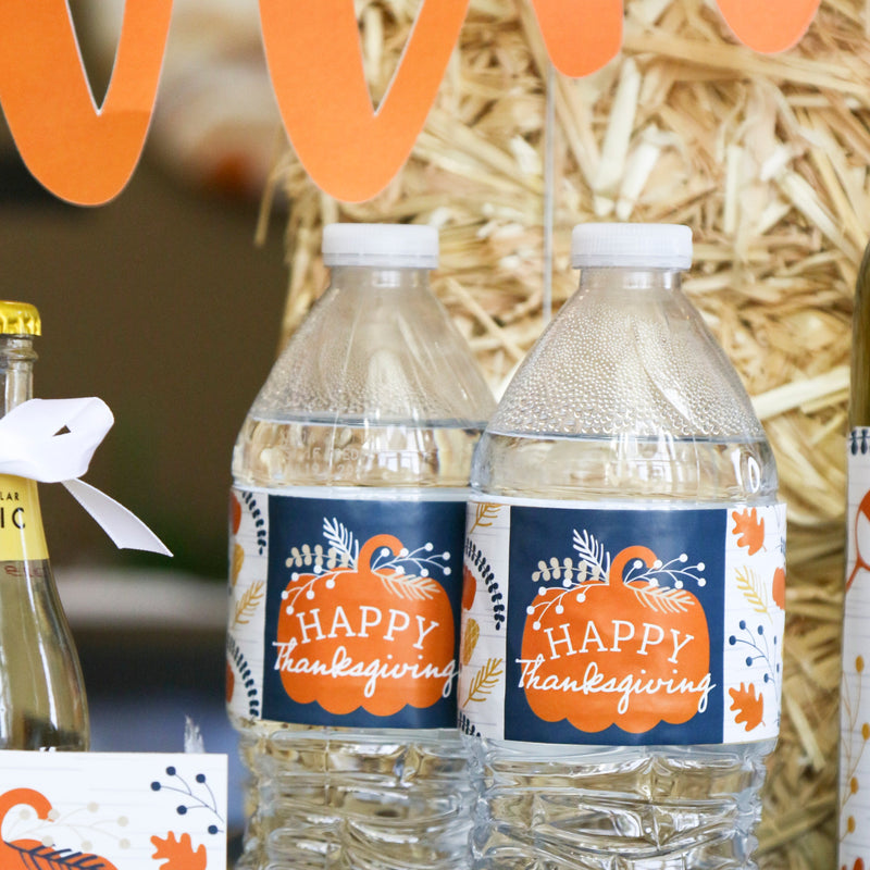 Happy Thanksgiving - Fall Harvest Party Water Bottle Sticker Labels - Set of 20