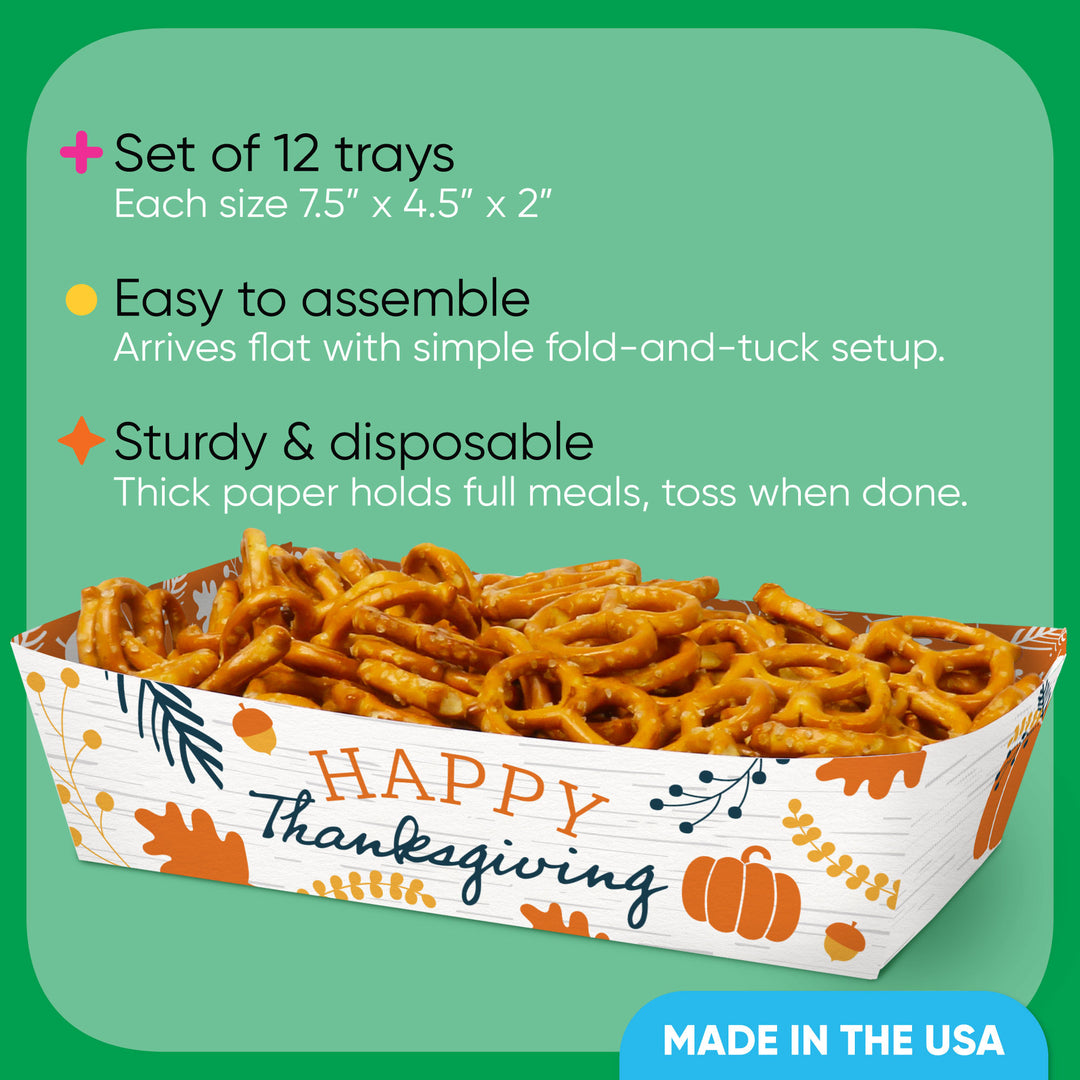 Happy Thanksgiving Paper Food Trays - 12 Ct