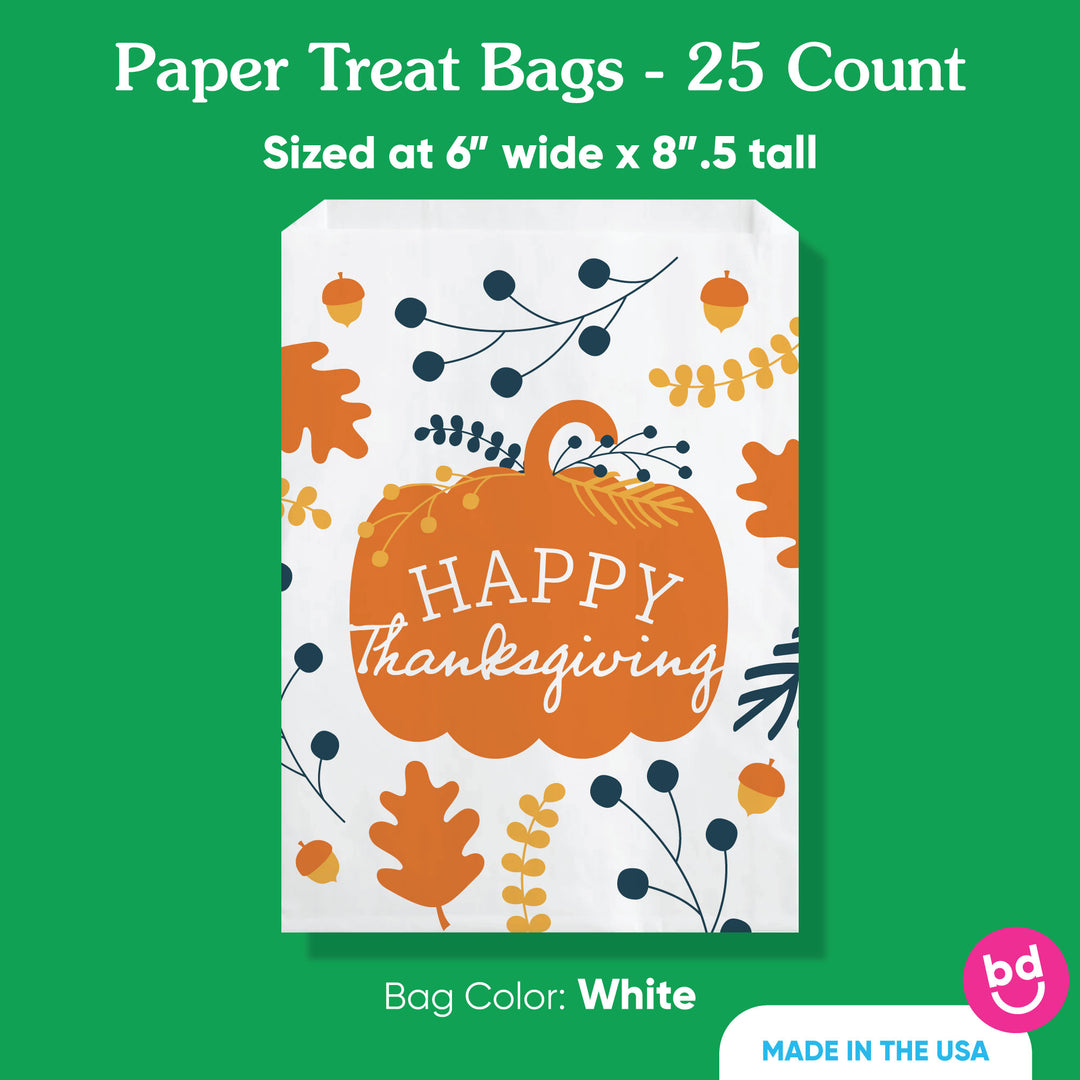 Paper Treat Bags - Happy Thanksgiving - 25 Ct